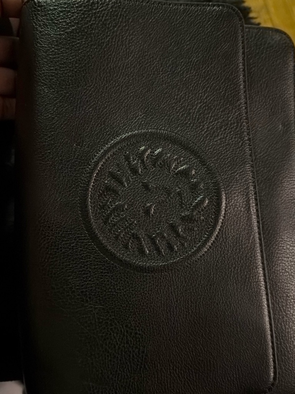 Anne Klein Black Leather Crossbody Bag with Embossed Logo